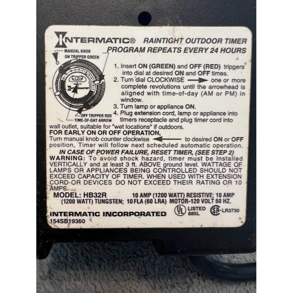 Intermatic Timer HB32R Raintight Outdoor Timer Switch Program 24 Hour Tested - Picture 4 of 4